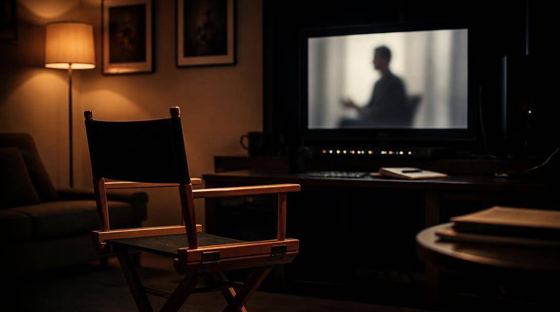 Sala di produzione audiovisiva con una postazione dedicata alla visione di un'intervista.
