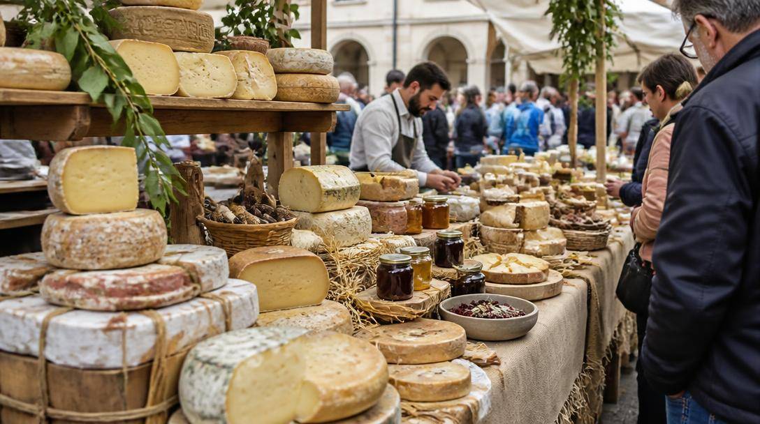 Visitatori e produttori tra i banchi di una fiera gastronomica italiana