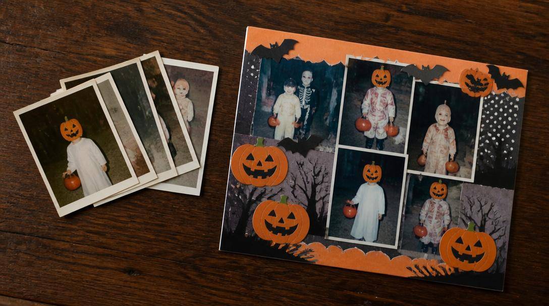 Amici guardano sullo smartphone le fotografie di una festa di Halloween.